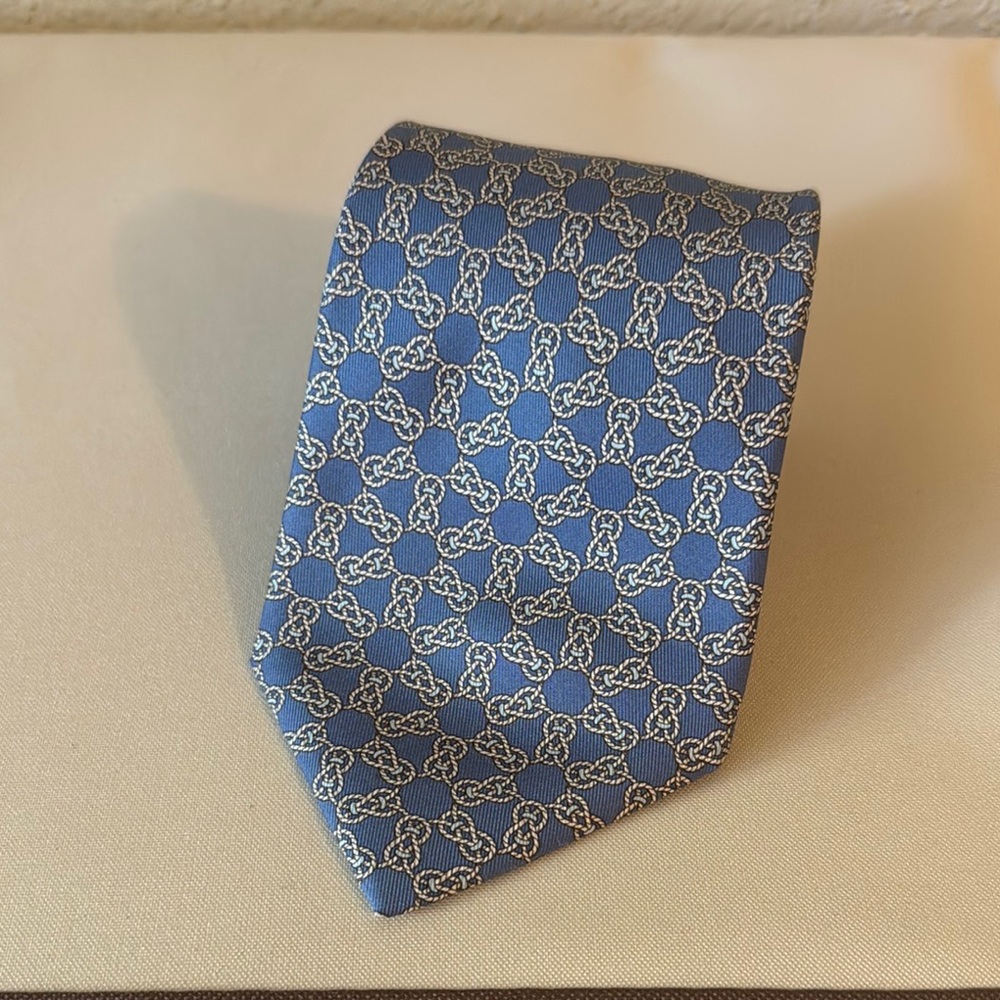 Hermes Blue rope patterned silk tie